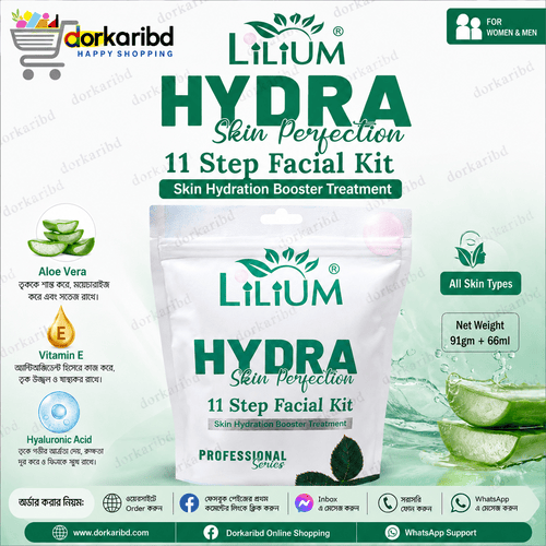 LILIUM Hydra Skin Perfection 11 Step Facial Kit for Women & Men Skin Hydration Booster Treatment With Aloe Vera, Vitamin E & Hyaluronic Acid All Skin Types - 91gm + 66ml