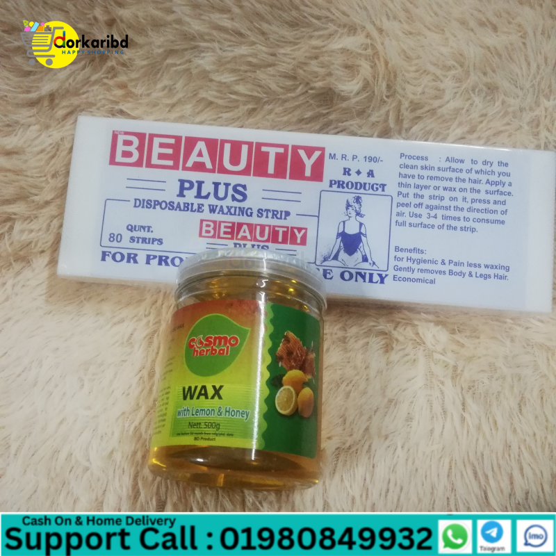 Cosmo Herbal Lemon & Honey Wax 500g AND Wax Paper Strips Big 80 pcs COMBO