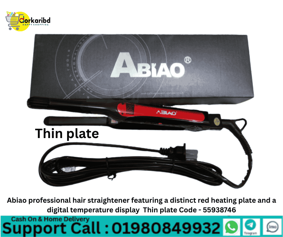Abiao professional hair straightener featuring a distinct red heating plate and a digital temperature display  Thin plate Code - 55938746