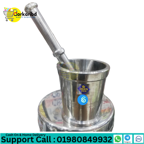 6 no size Steel Kitchen khalbatta Okhli Masher, Mortar and Pestle, Crushing & Mixing Spices