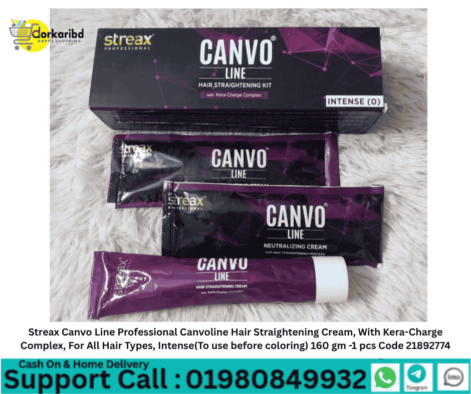 Streax Canvo Line Professional Canvoline Hair Straightening Cream, With Kera-Charge Complex, For All Hair Types, Intense(To use before coloring) 160 gm -1 pcs  Code 21892774