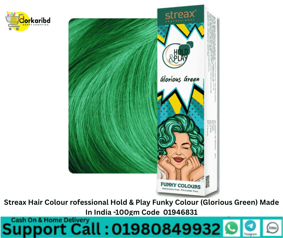 Streax Hair Colour rofessional Hold & Play Funky Colour (Glorious Green) Made In India -100gm