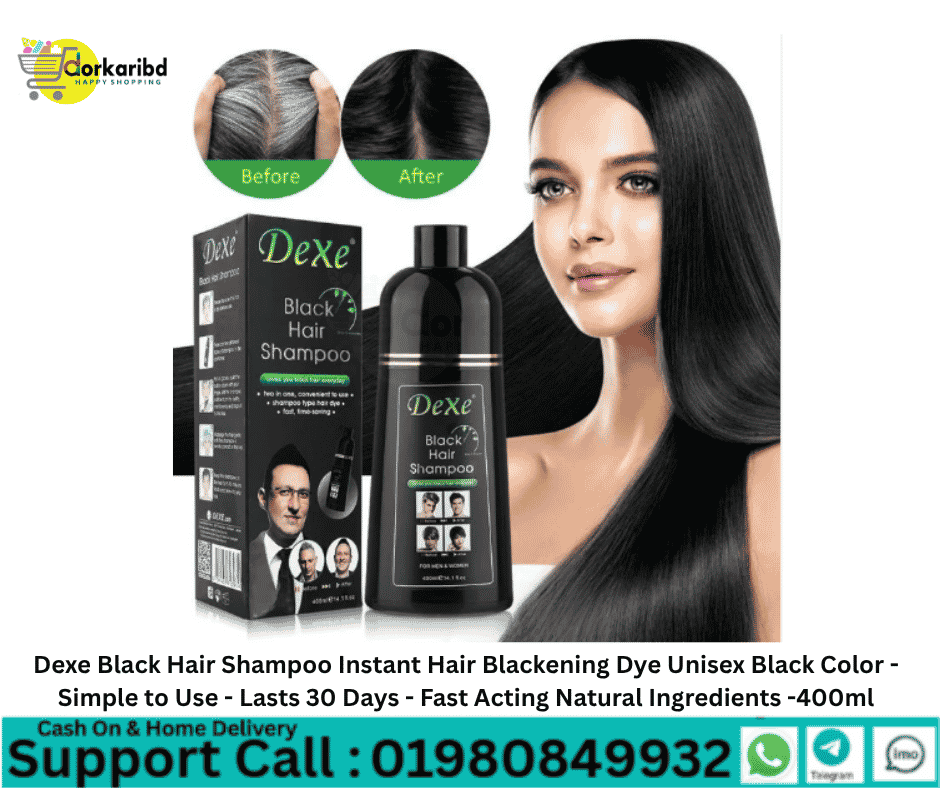 Dexe Black Hair Shampoo Instant Hair Blackening Dye Unisex Black Color - Simple to Use - Lasts 30 Days - Fast Acting Natural Ingredients -400ml Code 96622921