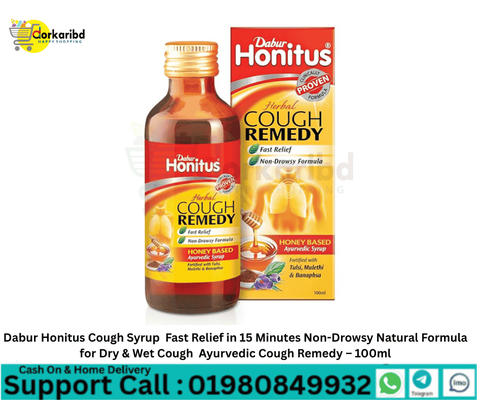 Dabur Honitus Cough Syrup  Fast Relief in 15 Minutes Non-Drowsy Natural Formula for Dry & Wet Cough  Ayurvedic Cough Remedy – 100ml