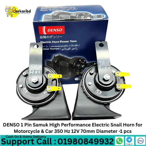 DENSO 1 Pin Samuk High Performance Electric Snail Horn-1 Pair for Motorcycle & Car 350 Hz 12V 70mm Diameter -1 pcs