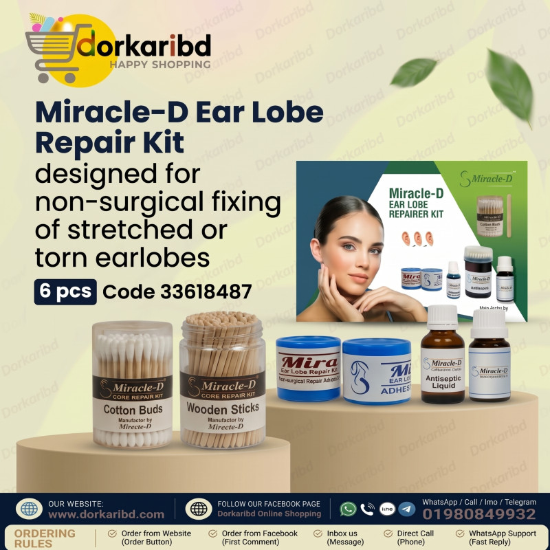 Miracle-D Ear Lobe Repair Kit designed for non-surgical fixing of stretched or torn earlobes 6 pcs Code 33618487