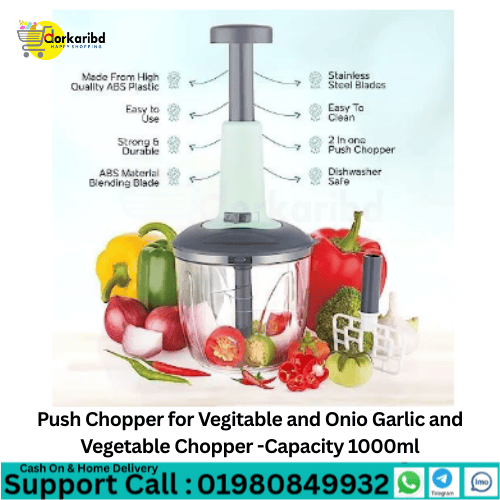 Push Chopper for Vegitable and Onio Garlic and Vegetable Chopper -Capacity 1000ml