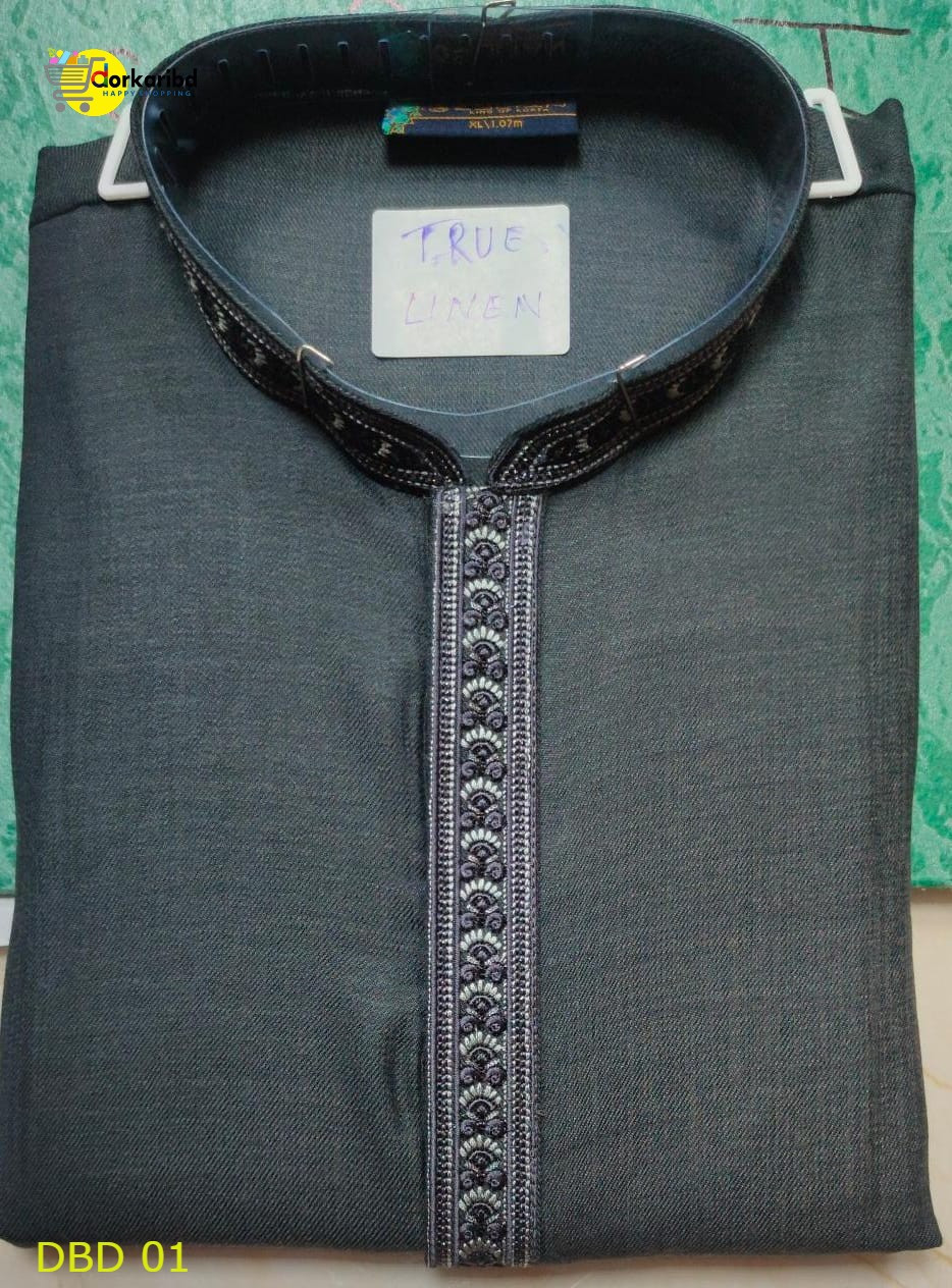 SULTAN Brand Punjabi Men's Premium Quality Semi-Long - Cot-work Embroidery Design - Herringbone Cotton Fabric Made - Punjabi For Men INDIA