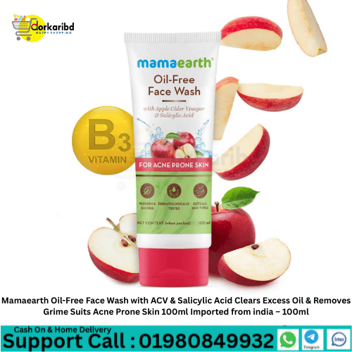Mamaearth Oil-Free Face Wash with ACV & Salicylic Acid Clears Excess Oil & Removes Grime Suits Acne Prone Skin 100ml Imported from india – 100ml