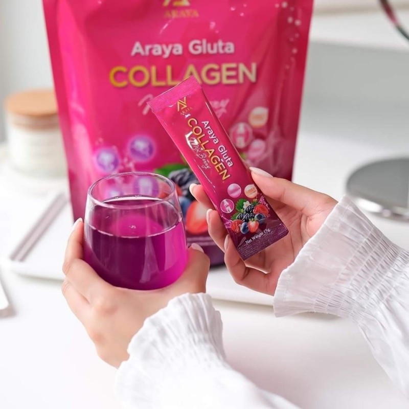 Araya Gluta Collagen Mix Berry Updated version 1 packet  15 pcs Made In Thailand Code 43312846