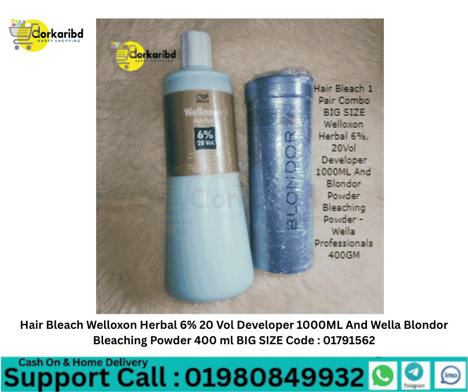 Hair Bleach Welloxon Herbal 6% 20 Vol Developer 1000ML And Wella Blondor Bleaching Powder 400 ml BIG SIZE Code : 01791562