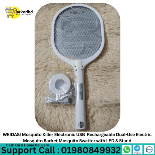 WEIDASI Mosquito Killer Electronic USB  Rechargeable Dual-Use Electric Mosquito Racket Mosquito Swatter with LED & Stand