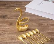 Spoon Kitchen Tools for Cafeterias for Milk Tea Shops for Family Kitchens Spoon Set With Swan Stand - Gold