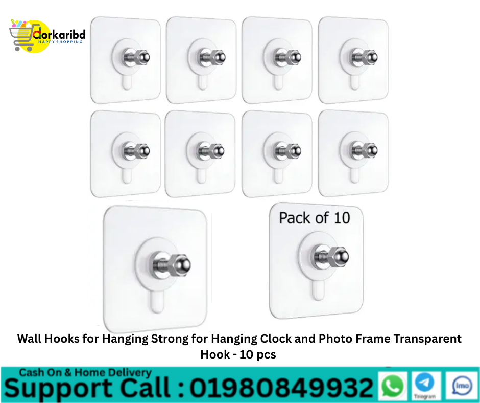 Wall Hooks for Hanging Strong for Hanging Clock and Photo Frame Transparent Hook - 10 pcs