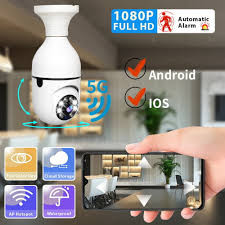 E27 Light Bulb Camera WiFi Outdoor Indoor 1080p 360 Degree Panoramic Smart Home Security Wireless Smartbulb Cam Dome Surveillance IP HD CCTV Night Vision Lightbulb, White