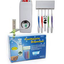 Toothpaste Dispenser and Brush Automatic Holder Set