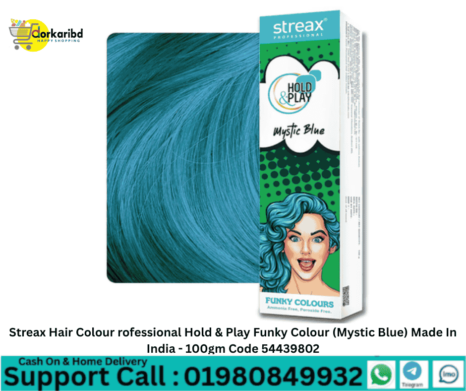 Streax Hair Colour rofessional Hold & Play Funky Colour (Mystic Blue) Made In India - 100gm Code 54439802